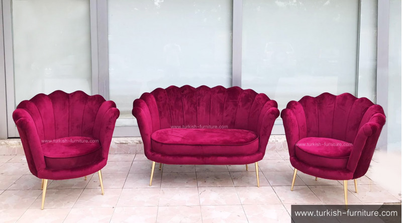 Oyster Velvet Armchair Mini Sofa Set 2+1+1